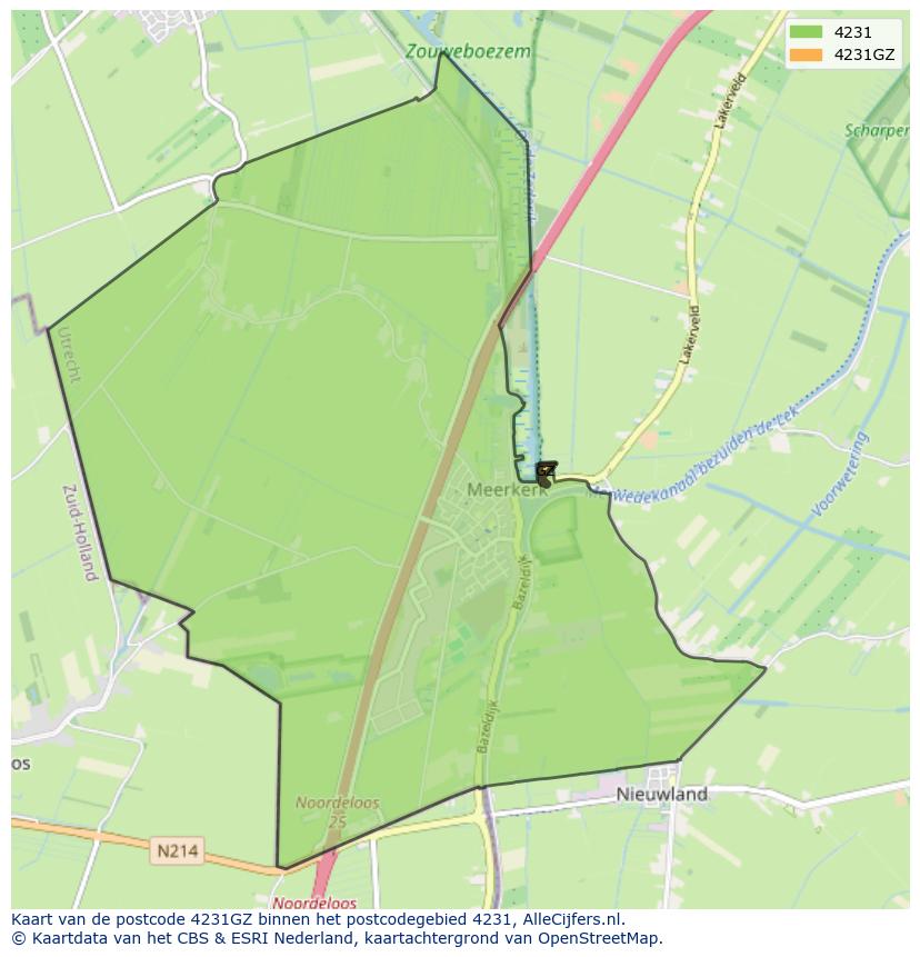 Afbeelding van het postcodegebied 4231 GZ op de kaart.