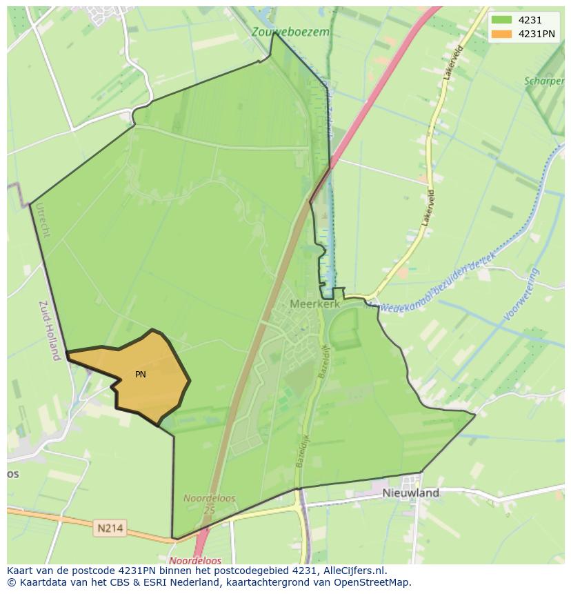 Afbeelding van het postcodegebied 4231 PN op de kaart.