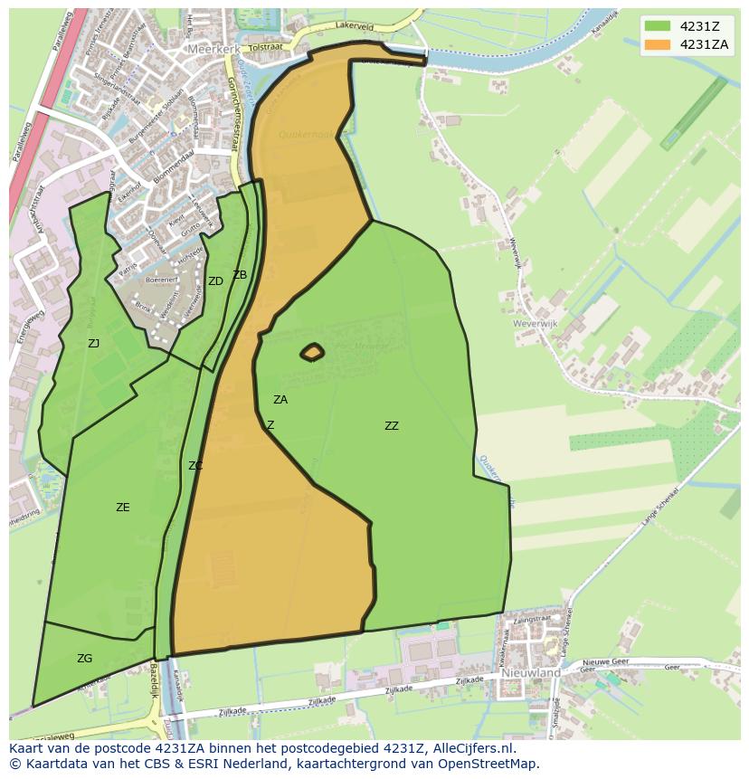 Afbeelding van het postcodegebied 4231 ZA op de kaart.