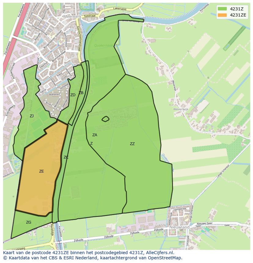 Afbeelding van het postcodegebied 4231 ZE op de kaart.