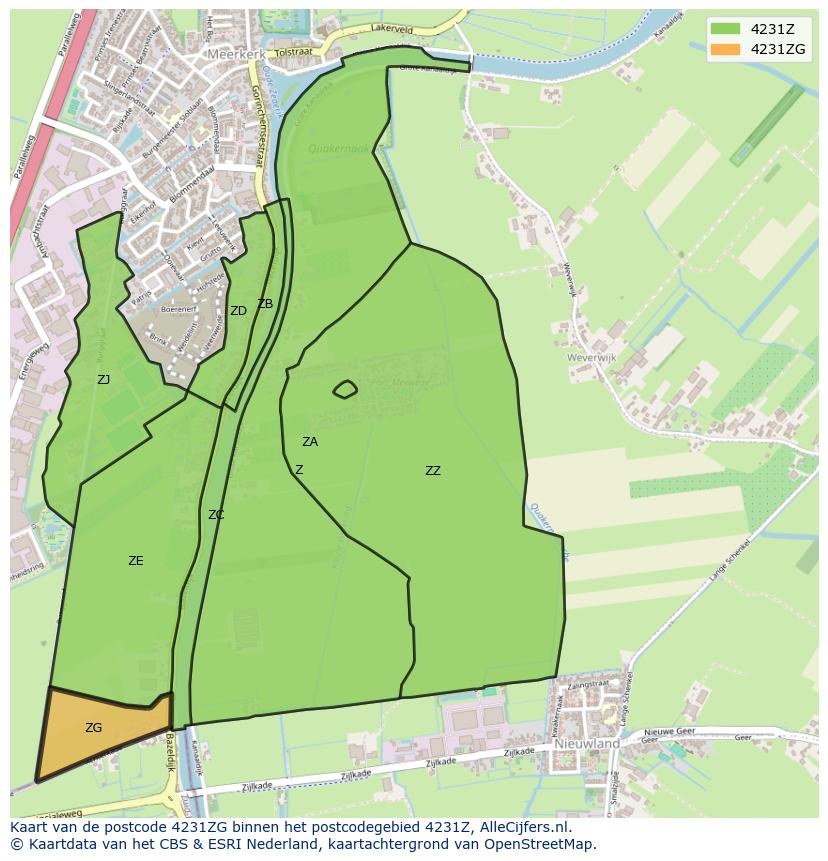 Afbeelding van het postcodegebied 4231 ZG op de kaart.