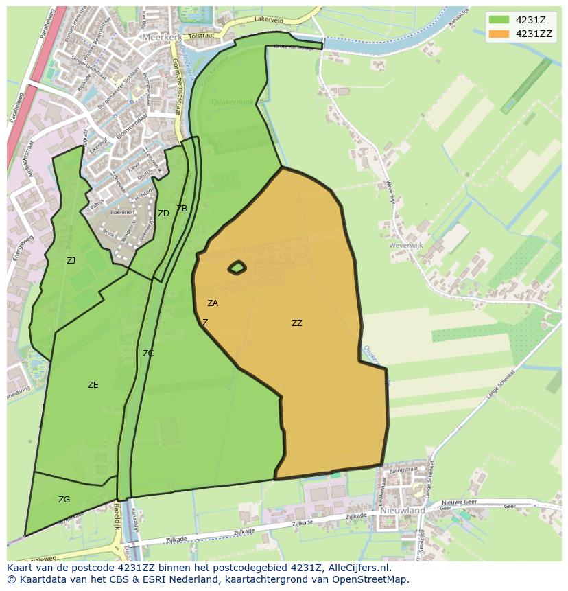 Afbeelding van het postcodegebied 4231 ZZ op de kaart.