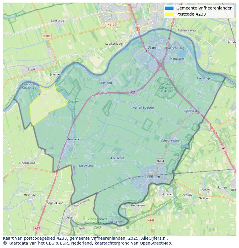 Afbeelding van het postcodegebied 4233 op de kaart.