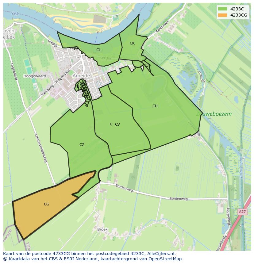 Afbeelding van het postcodegebied 4233 CG op de kaart.