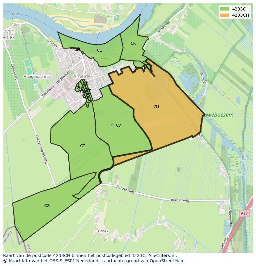 Afbeelding van het postcodegebied 4233 CH op de kaart.