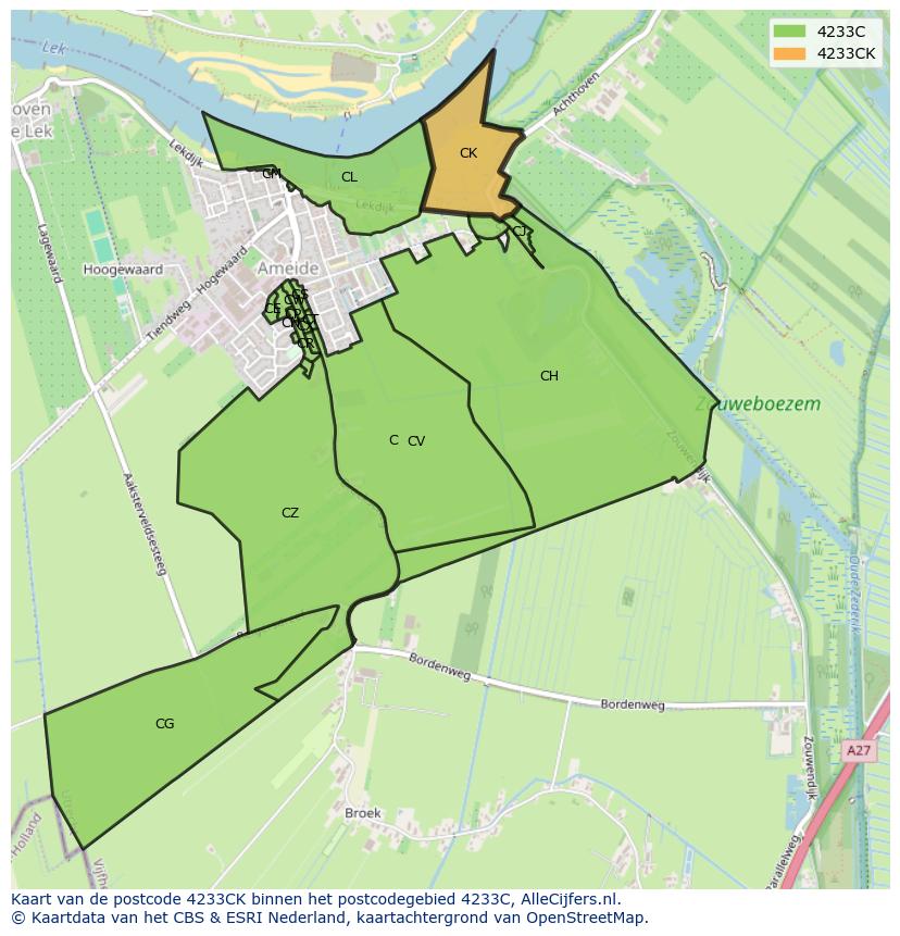 Afbeelding van het postcodegebied 4233 CK op de kaart.