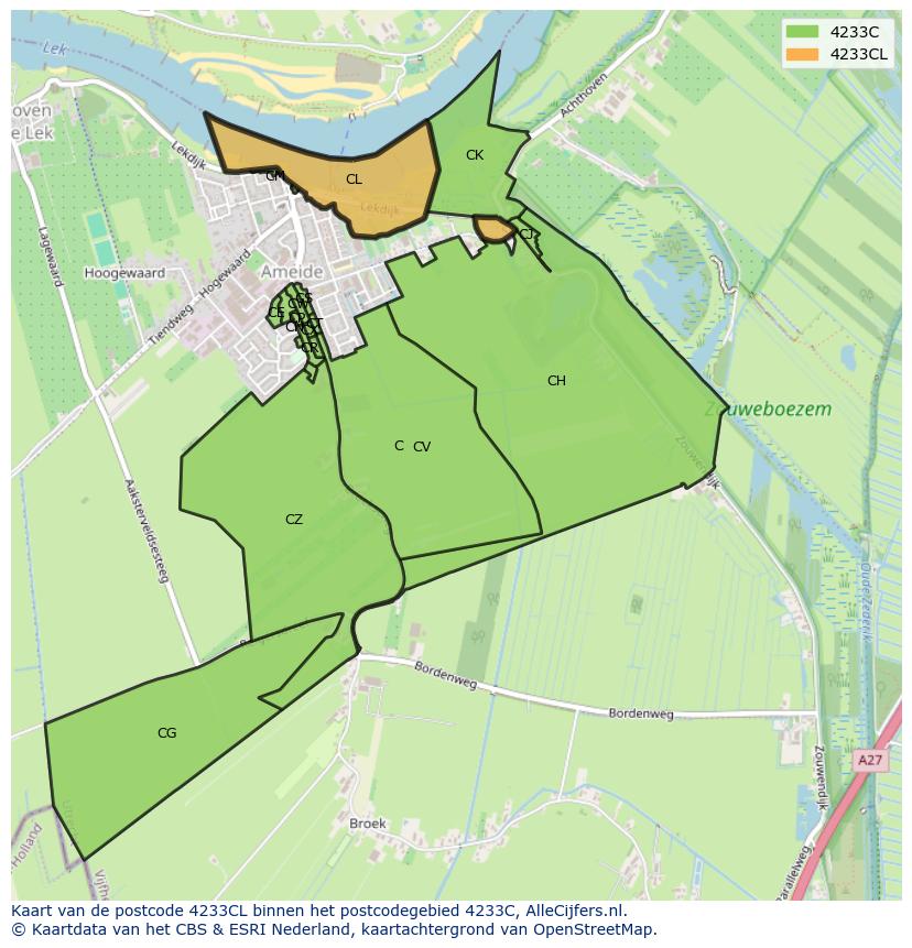 Afbeelding van het postcodegebied 4233 CL op de kaart.