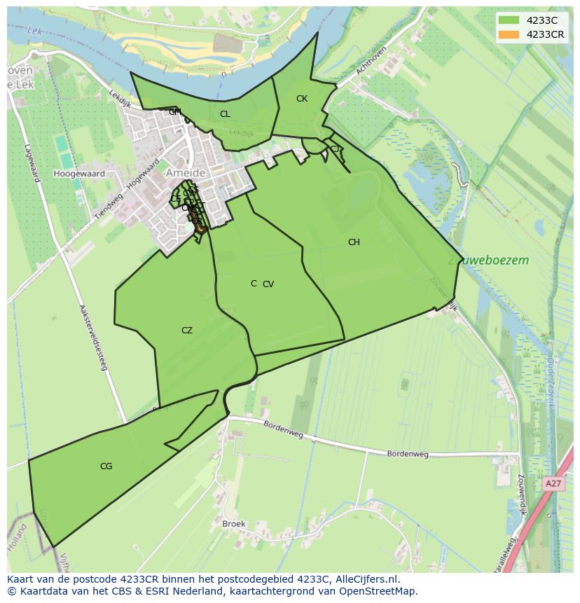 Afbeelding van het postcodegebied 4233 CR op de kaart.
