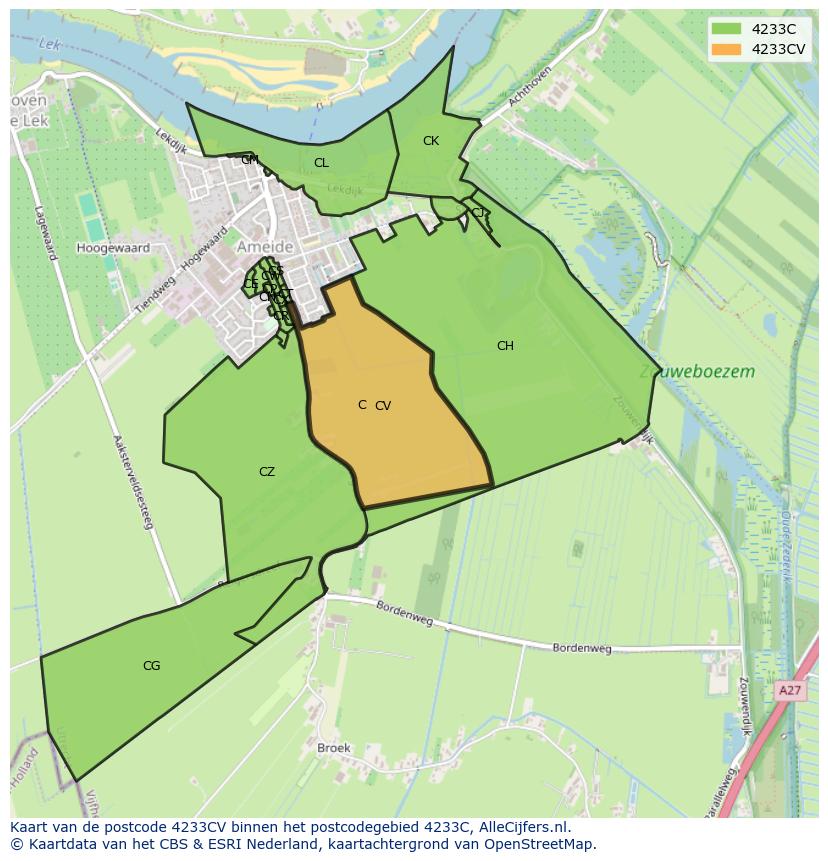 Afbeelding van het postcodegebied 4233 CV op de kaart.