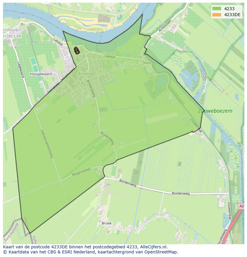 Afbeelding van het postcodegebied 4233 DE op de kaart.