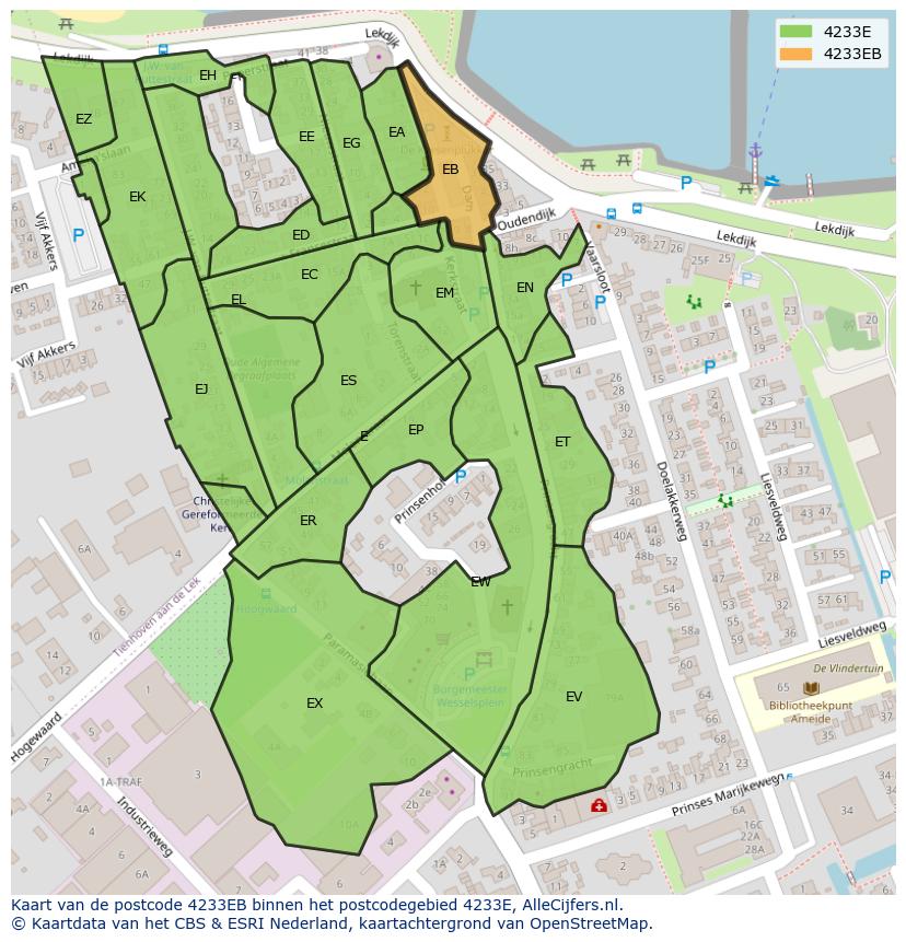 Afbeelding van het postcodegebied 4233 EB op de kaart.