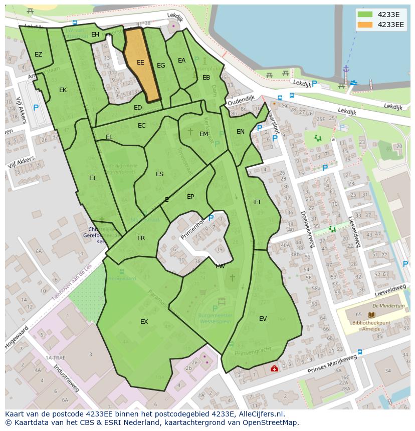 Afbeelding van het postcodegebied 4233 EE op de kaart.