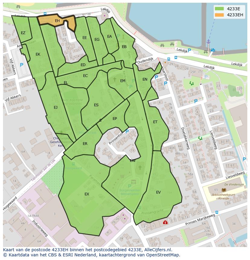 Afbeelding van het postcodegebied 4233 EH op de kaart.