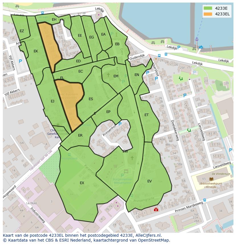 Afbeelding van het postcodegebied 4233 EL op de kaart.
