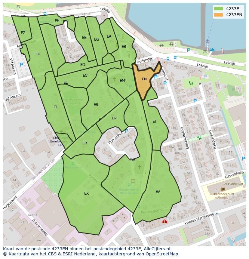 Afbeelding van het postcodegebied 4233 EN op de kaart.