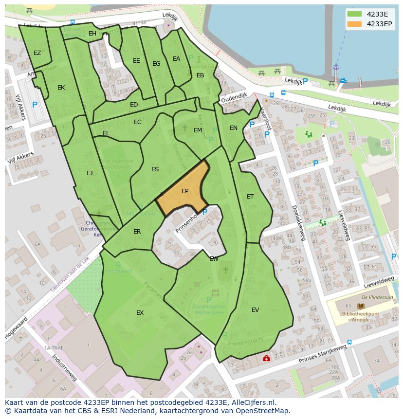 Afbeelding van het postcodegebied 4233 EP op de kaart.