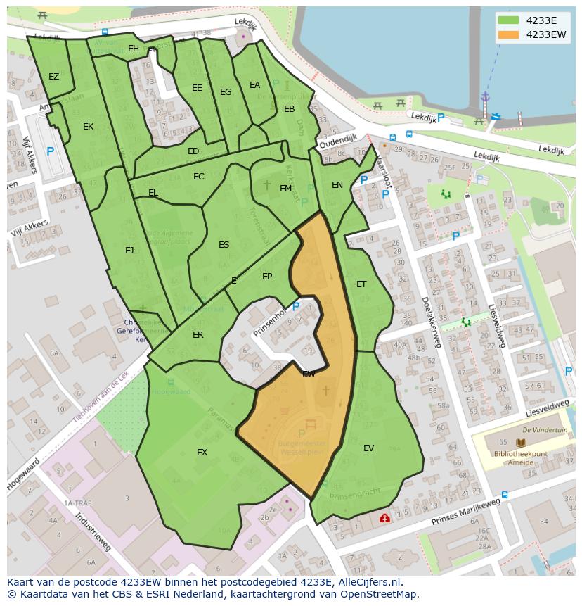 Afbeelding van het postcodegebied 4233 EW op de kaart.