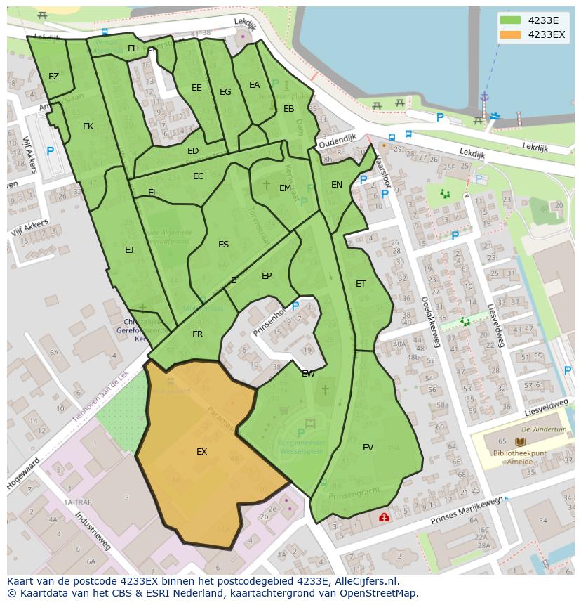 Afbeelding van het postcodegebied 4233 EX op de kaart.