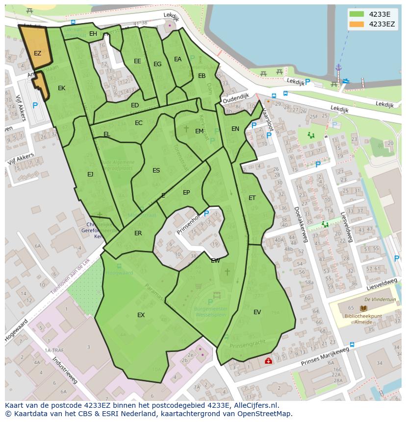 Afbeelding van het postcodegebied 4233 EZ op de kaart.