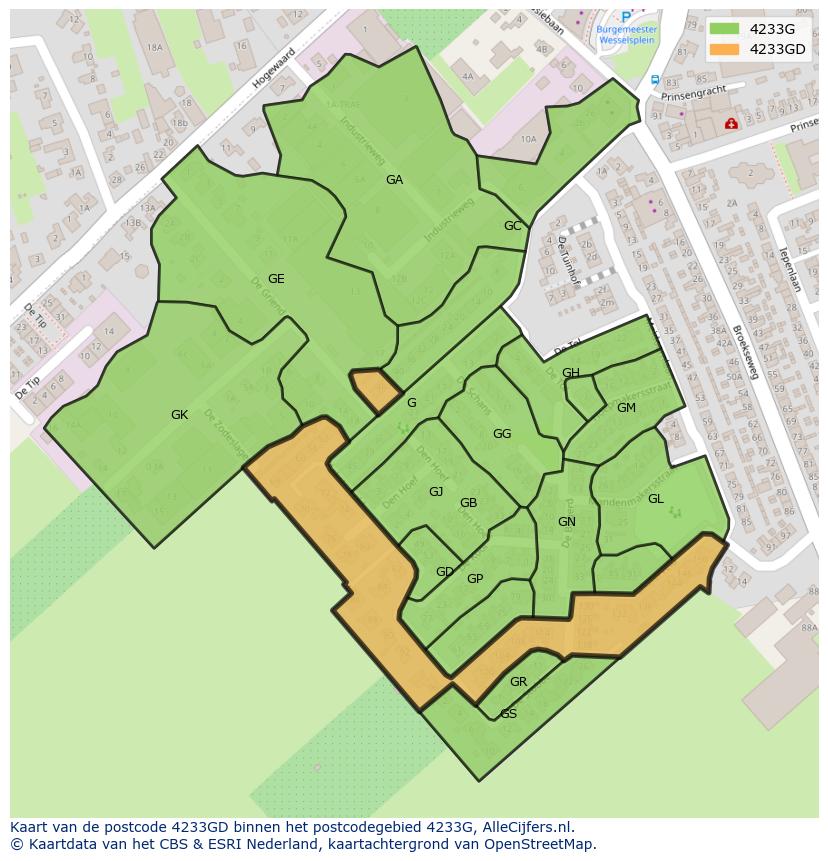 Afbeelding van het postcodegebied 4233 GD op de kaart.