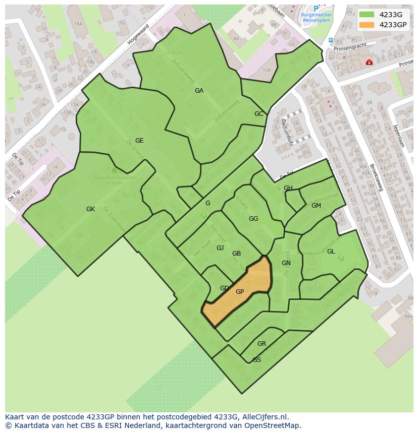 Afbeelding van het postcodegebied 4233 GP op de kaart.