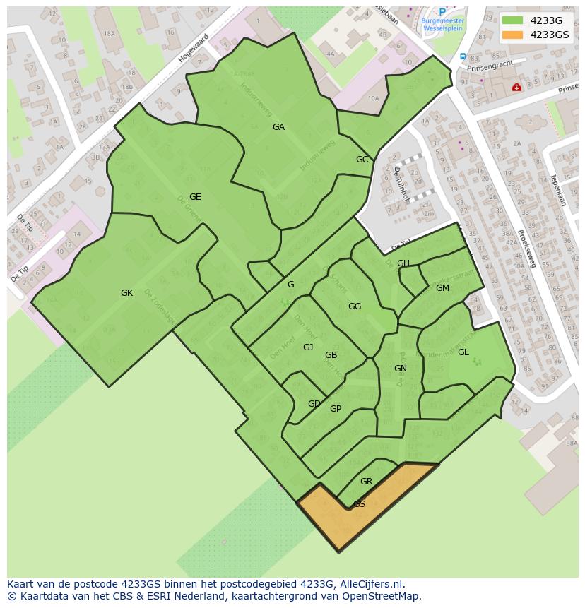 Afbeelding van het postcodegebied 4233 GS op de kaart.