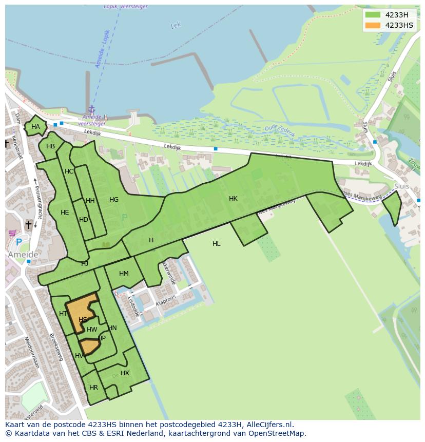 Afbeelding van het postcodegebied 4233 HS op de kaart.