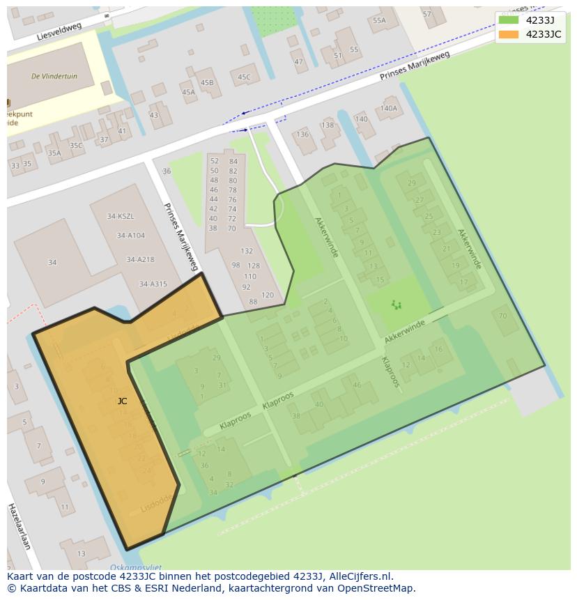 Afbeelding van het postcodegebied 4233 JC op de kaart.