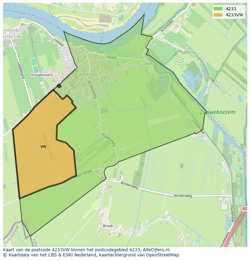Afbeelding van het postcodegebied 4233 VW op de kaart.