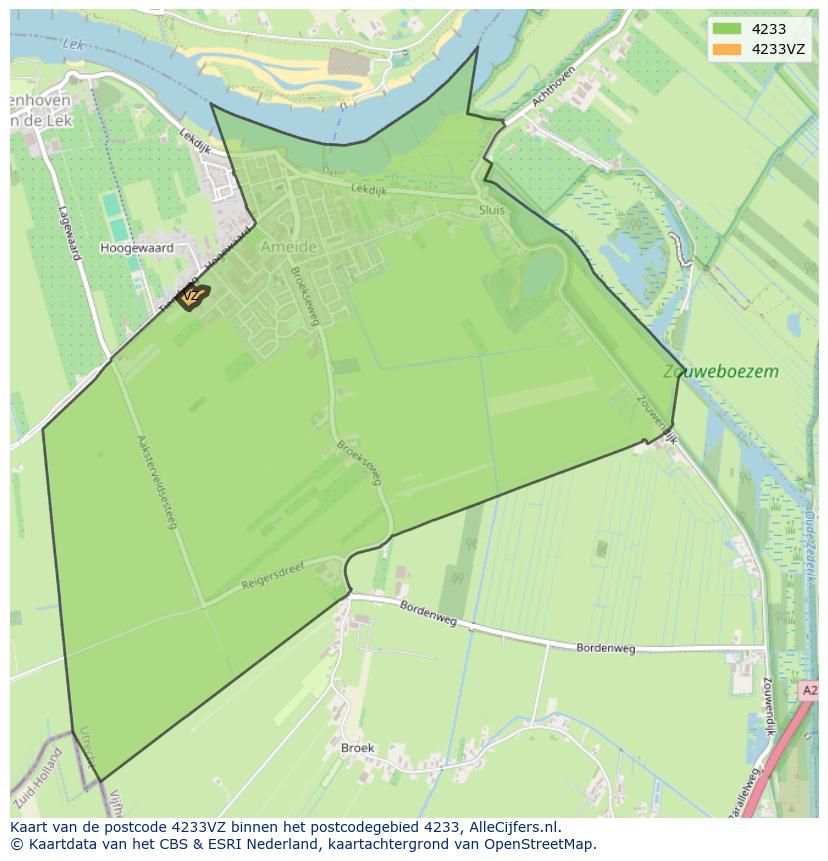 Afbeelding van het postcodegebied 4233 VZ op de kaart.