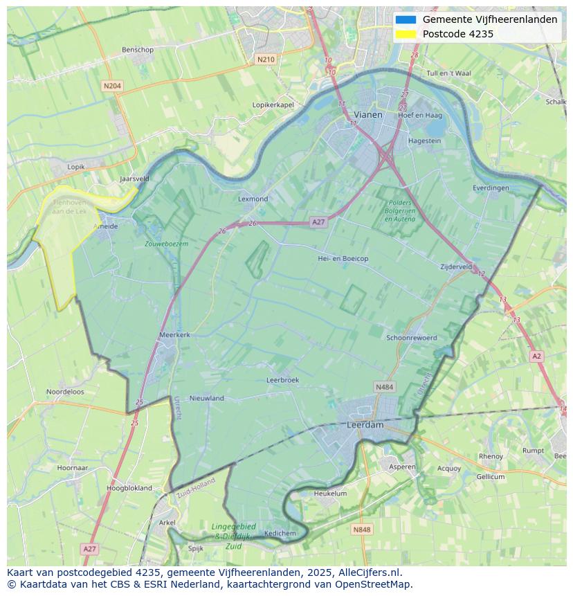 Afbeelding van het postcodegebied 4235 op de kaart.
