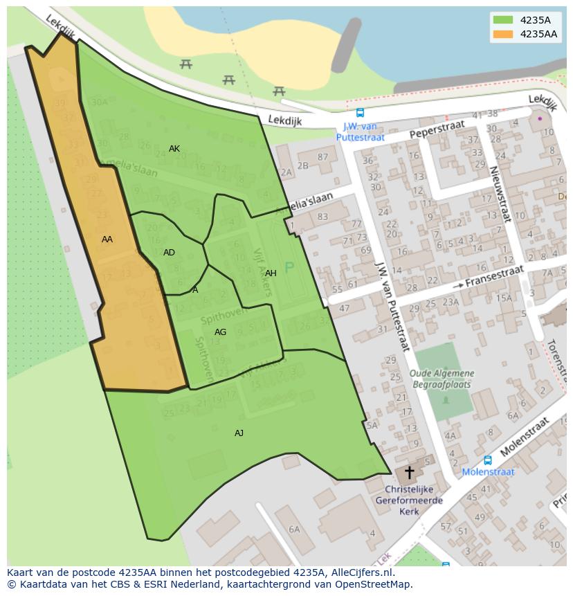 Afbeelding van het postcodegebied 4235 AA op de kaart.