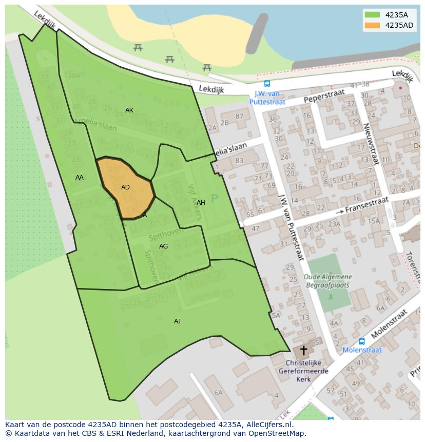Afbeelding van het postcodegebied 4235 AD op de kaart.