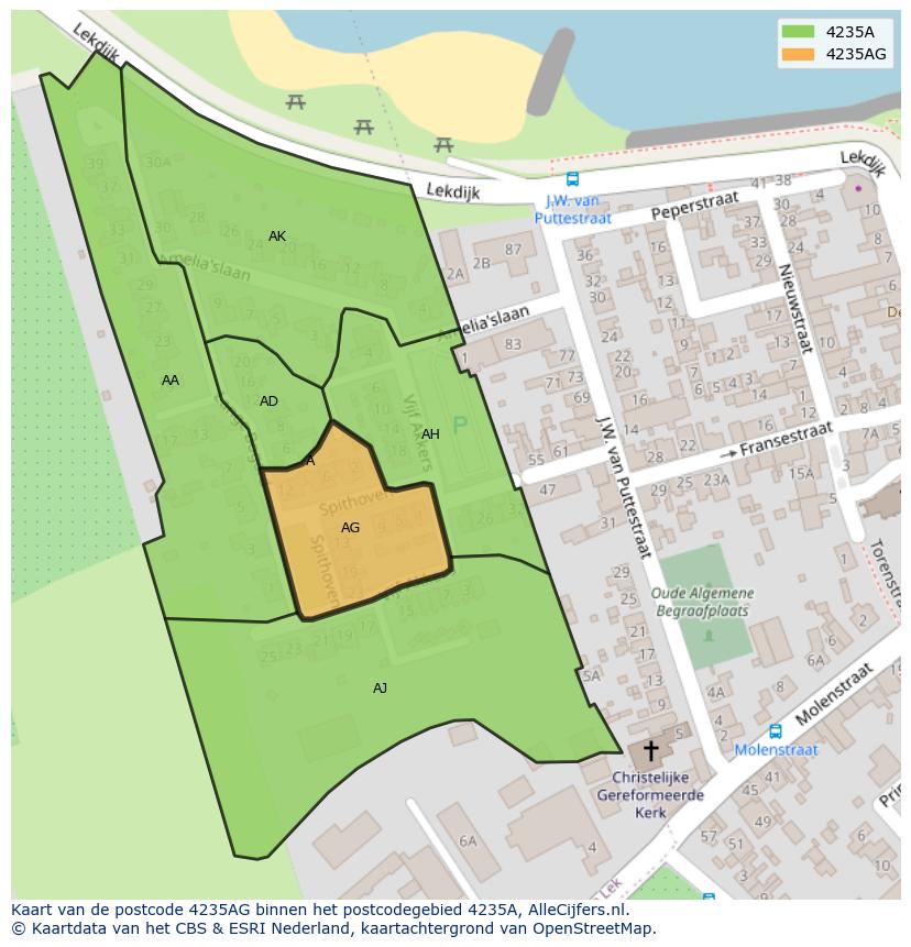 Afbeelding van het postcodegebied 4235 AG op de kaart.