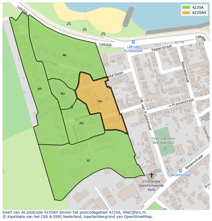 Afbeelding van het postcodegebied 4235 AH op de kaart.