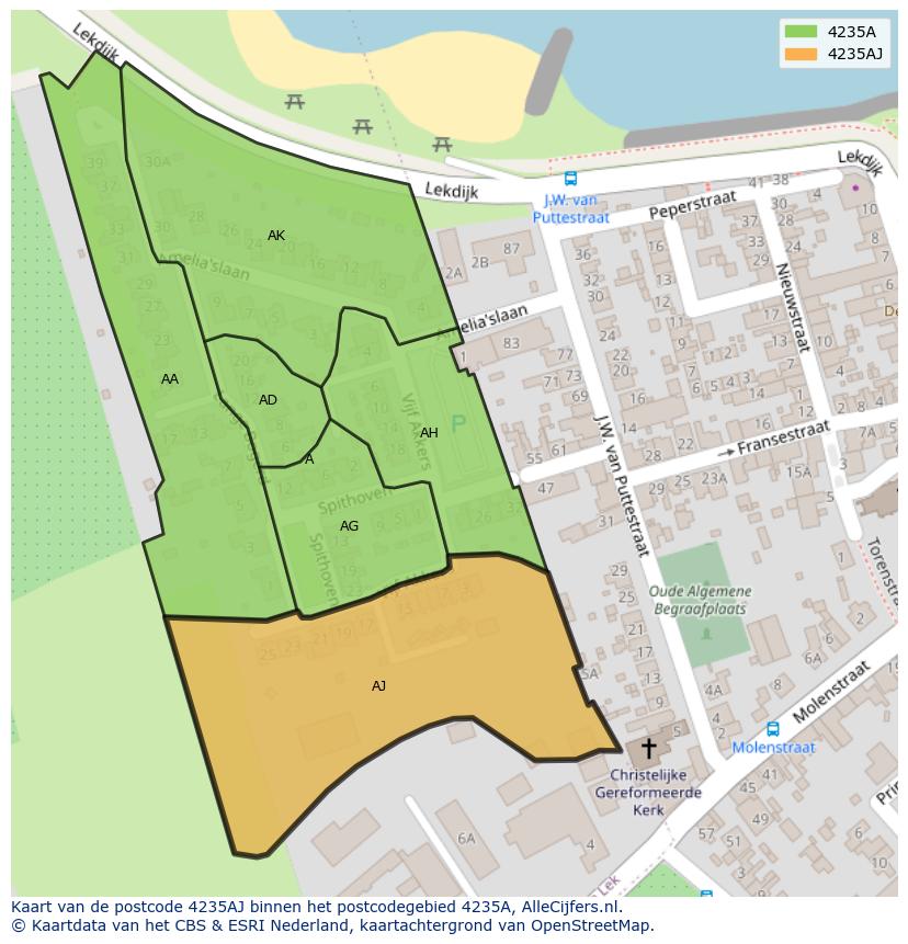 Afbeelding van het postcodegebied 4235 AJ op de kaart.