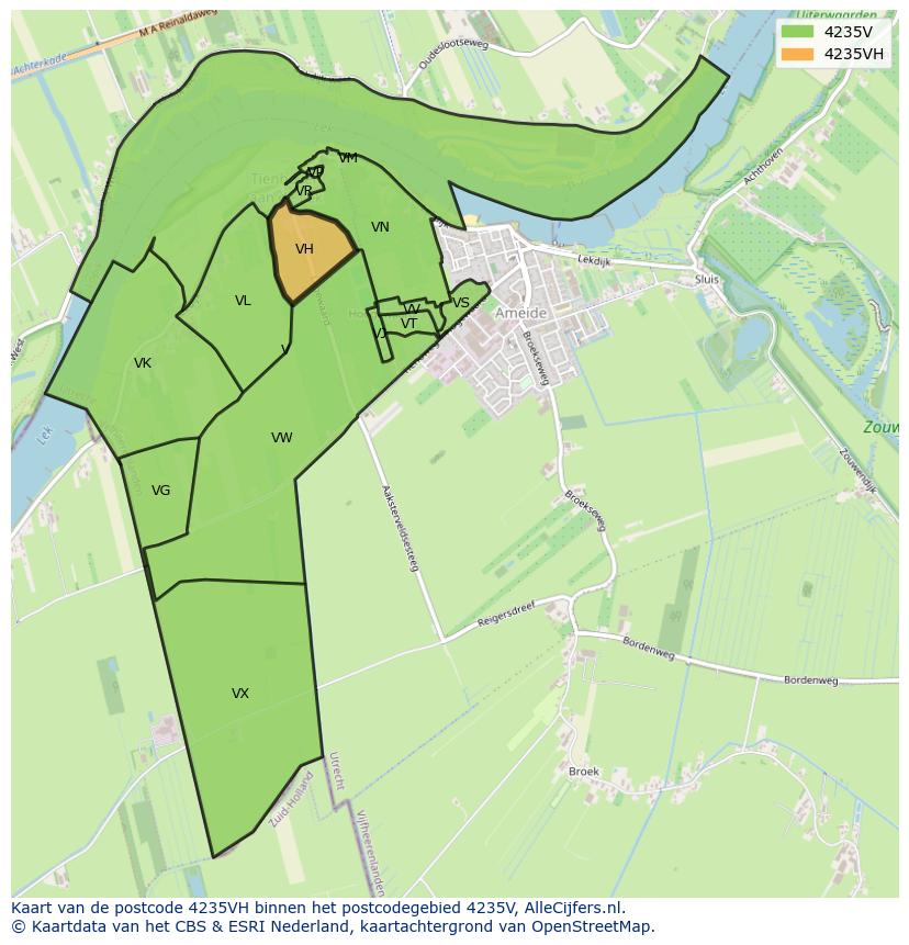 Afbeelding van het postcodegebied 4235 VH op de kaart.
