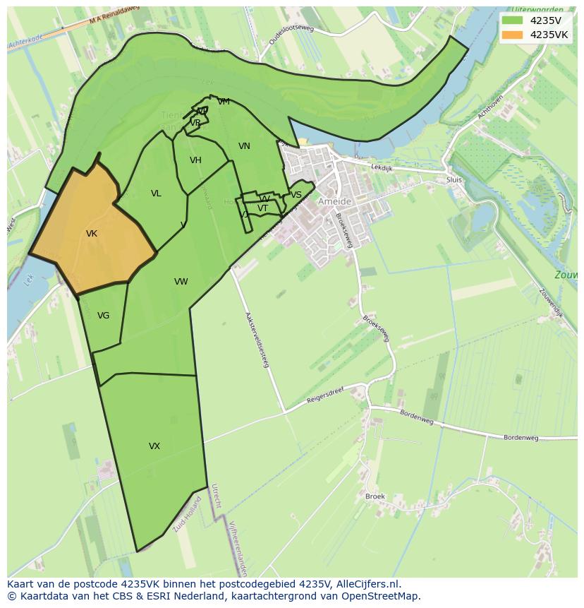 Afbeelding van het postcodegebied 4235 VK op de kaart.