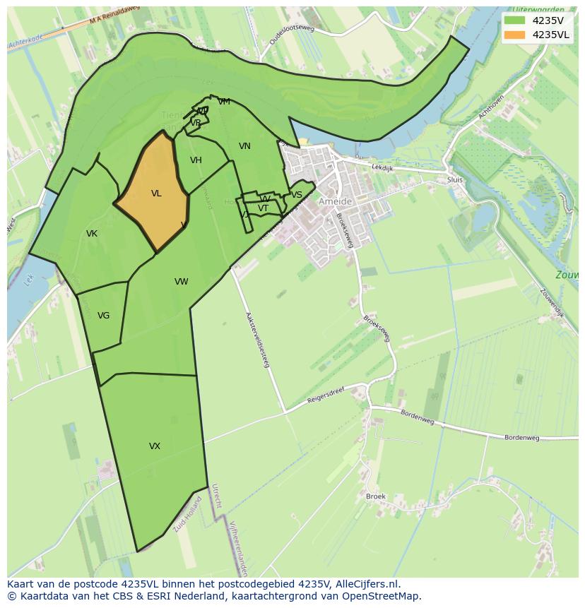 Afbeelding van het postcodegebied 4235 VL op de kaart.