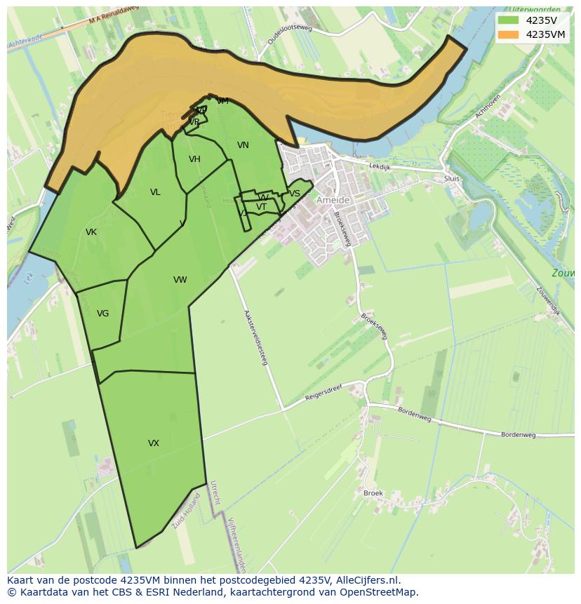 Afbeelding van het postcodegebied 4235 VM op de kaart.