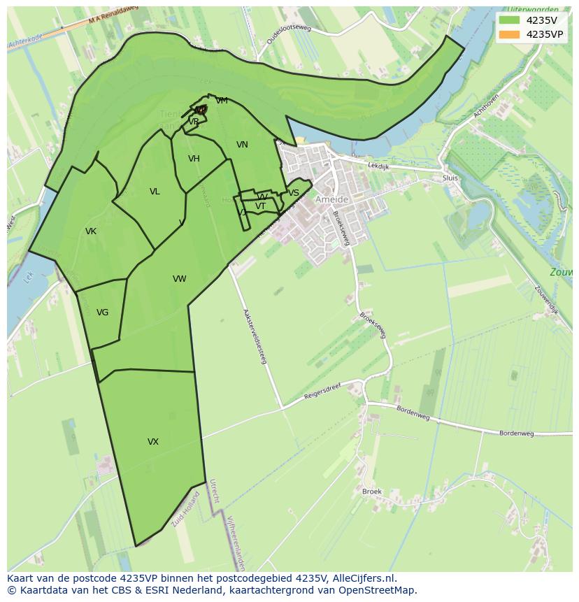 Afbeelding van het postcodegebied 4235 VP op de kaart.