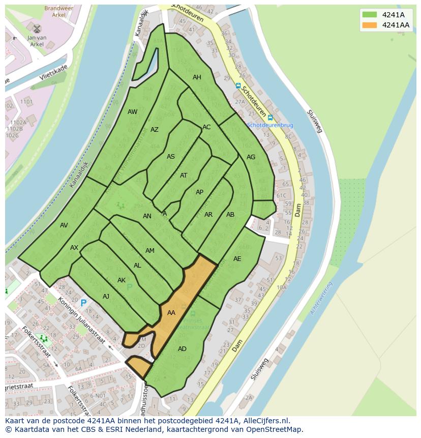 Afbeelding van het postcodegebied 4241 AA op de kaart.