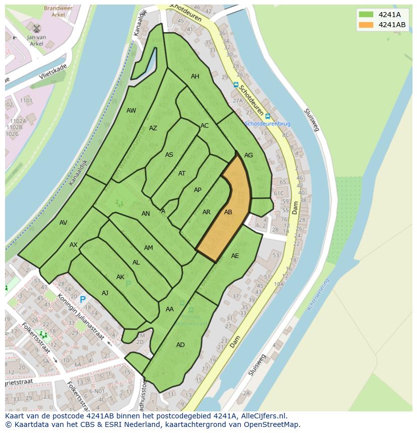 Afbeelding van het postcodegebied 4241 AB op de kaart.