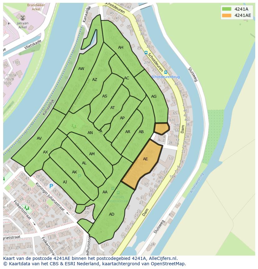 Afbeelding van het postcodegebied 4241 AE op de kaart.