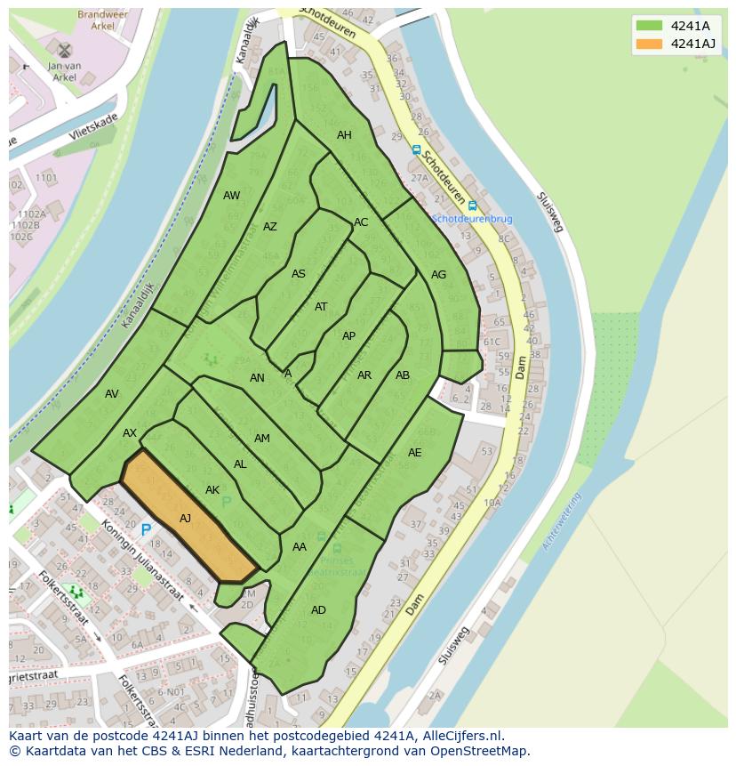 Afbeelding van het postcodegebied 4241 AJ op de kaart.