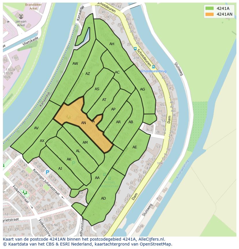 Afbeelding van het postcodegebied 4241 AN op de kaart.