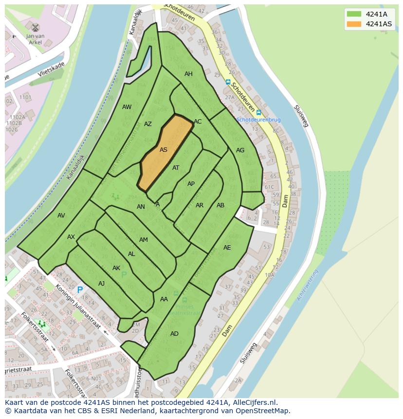 Afbeelding van het postcodegebied 4241 AS op de kaart.