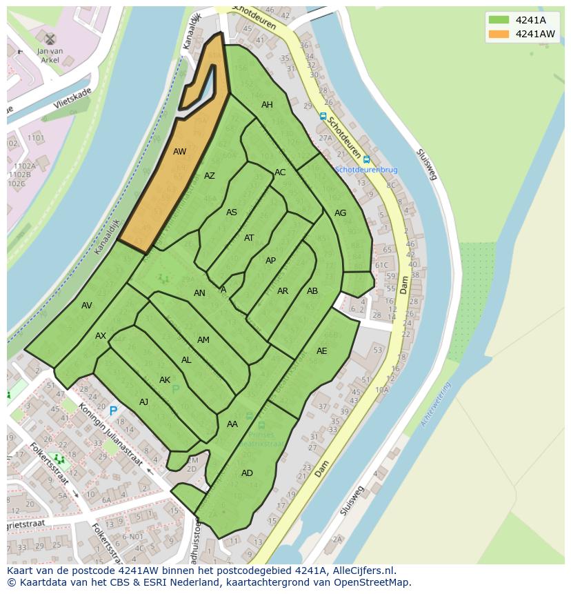 Afbeelding van het postcodegebied 4241 AW op de kaart.