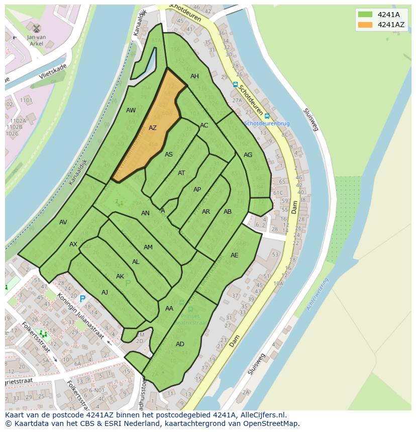 Afbeelding van het postcodegebied 4241 AZ op de kaart.