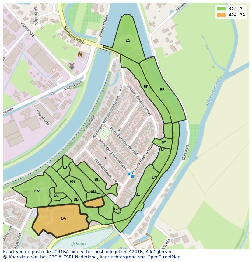 Afbeelding van het postcodegebied 4241 BA op de kaart.